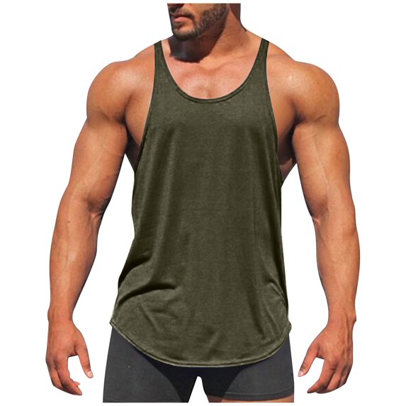 Chiccall Mens Solid Cotton Athletic Racerback Tank Tops Plus Size Quick Dry Lightweight High Elastic Shirts Sleeveless Workout Gym Activewear Army Green5XL