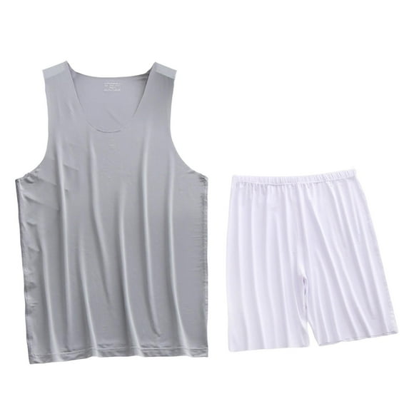 Chiccall Mens 2 Pieces Summer Outfits Elastic Waist Shorts Solid Sleeveless V Neck Tank Tops