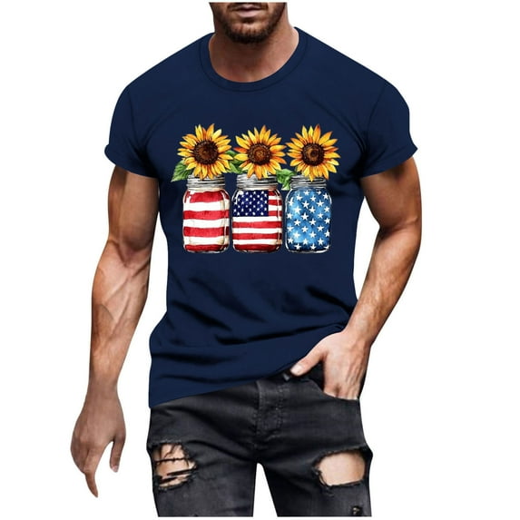 Chiccall Mens 4th of July Crew Neck Patriotic T-Shirts Independence Day American Flag Print Casual Short Sleeve Tee Tops