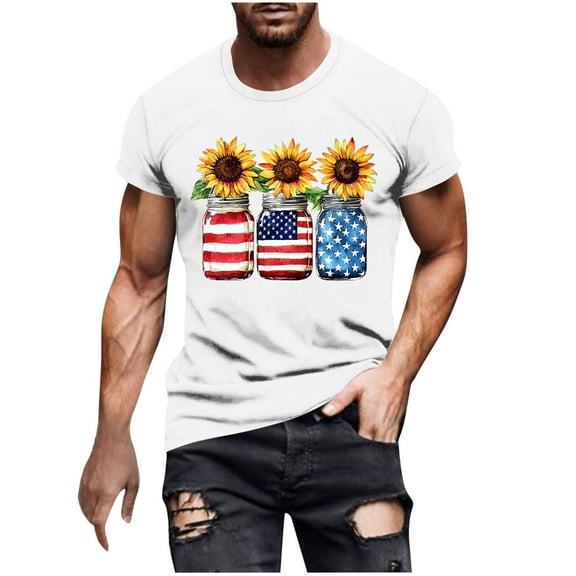Chiccall Mens 4th of July Crew Neck Patriotic T-Shirts Independence Day American Flag Print Casual Short Sleeve Tee Tops