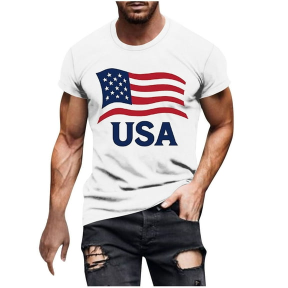 Chiccall Mens 4th of July Crew Neck Patriotic T-Shirts Independence Day American Flag Print Casual Short Sleeve Tee Tops