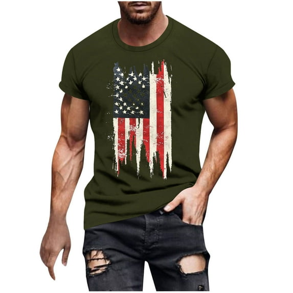 Chiccall Mens 4th of July Summe Tops American Flag Patriotic Crew Neck T-Shirt USA Independence Day Tee Tops