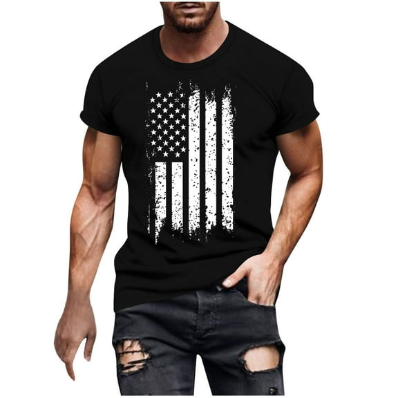 Chiccall Mens 4th of July Summe Tops American Flag Patriotic Crew Neck T-Shirt USA Independence Day Tee Tops