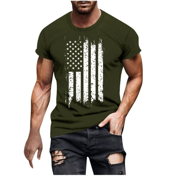 Chiccall Mens 4th of July Summe Tops American Flag Patriotic Crew Neck T-Shirt USA Independence Day Tee Tops