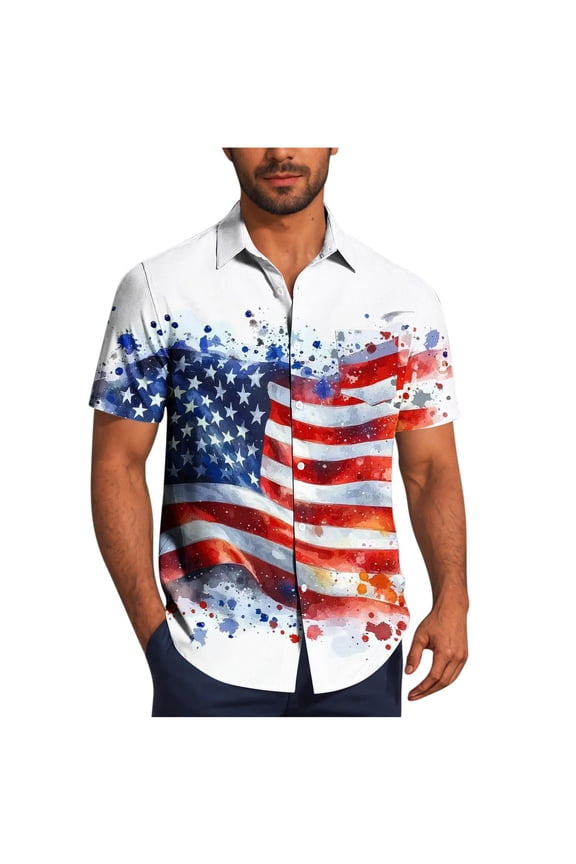 Mens 4th of July Summe Tops Flag Patriotic Short Sleeve Shirts USA Independence Day Tops with Pocket
