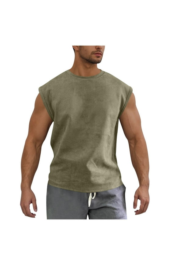 Mens Athletic Sleeveless Tank Tops Vintage Solid Crew Neck Summer Muscle Shirts (S-5XL) Army Green