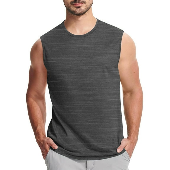 Chiccall Mens Athletic Tank Tops Summer Crew Neck Sleeveless Basic Tees Solid Stretch Gym Workout Shirts 2XL Dark Gray