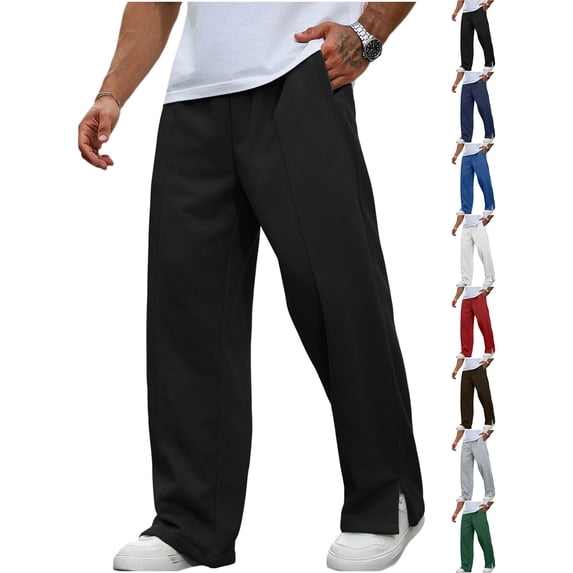 Chiccall Mens Baggy Wide Leg Sweatpants Fleece Slit Open Bottom Sweat Pant Casual Streetwear Elastic Waist Drastring Trousers with 3 Pockets