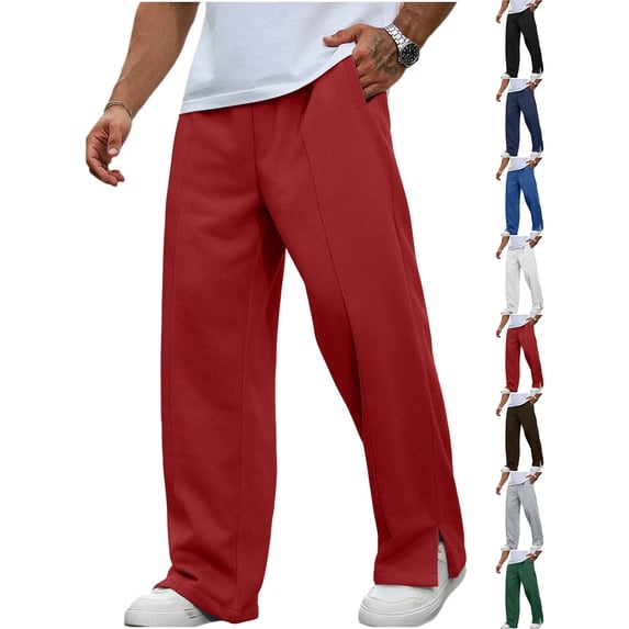 Chiccall Mens Baggy Wide Leg Sweatpants Fleece Slit Open Bottom Sweat Pant Casual Streetwear Elastic Waist Drastring Trousers with 3 Pockets