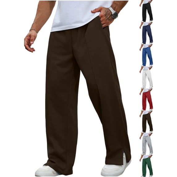 Chiccall Mens Baggy Wide Leg Sweatpants Fleece Slit Open Bottom Sweat Pant Casual Streetwear Elastic Waist Drastring Trousers with 3 Pockets