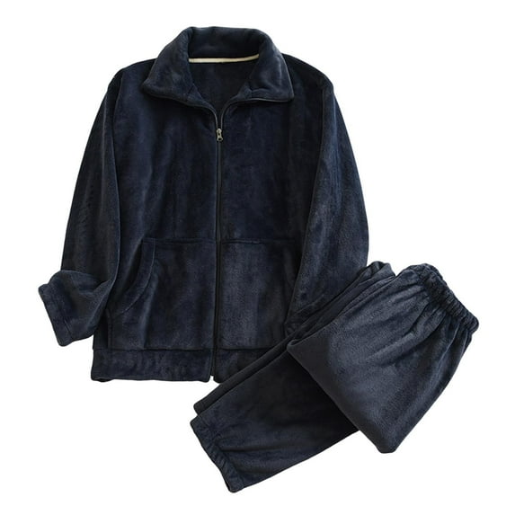 Chiccall Mens Button Down Pajama Set Soft Comfy Soft Fleece Lapel Sleepwear Baggy Pants Long Sleeve Flannel Fuzzy Pajama Set for Men