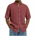 thumbnail image 1 of Chiccall Mens Button Down Shirt Short Sleeve Loose Fit Textured Knit Summer Beach Solid Tops, 1 of 6