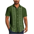 thumbnail image 1 of Chiccall Mens Button Down Shirts Fashion Solid Printed Short Sleeve Summer Beach Blouse Tops (S-4XL) Army Green, 1 of 5