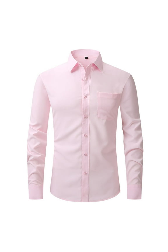 Mens Button Down Shirts Formal Collared Long Sleeve Business Work Dress Shirts Casual Slim Fit Wrinkle-free Tops Blouse with Pocket