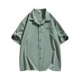 thumbnail image 1 of Chiccall Mens Button Down Shirts Solid Summer Short Sleeve Beach Tops Blouse with Pocket L Green, 1 of 5