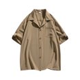 thumbnail image 1 of Chiccall Mens Button Down Shirts Solid Summer Short Sleeve Beach Tops Blouse with Pocket M Khaki, 1 of 5