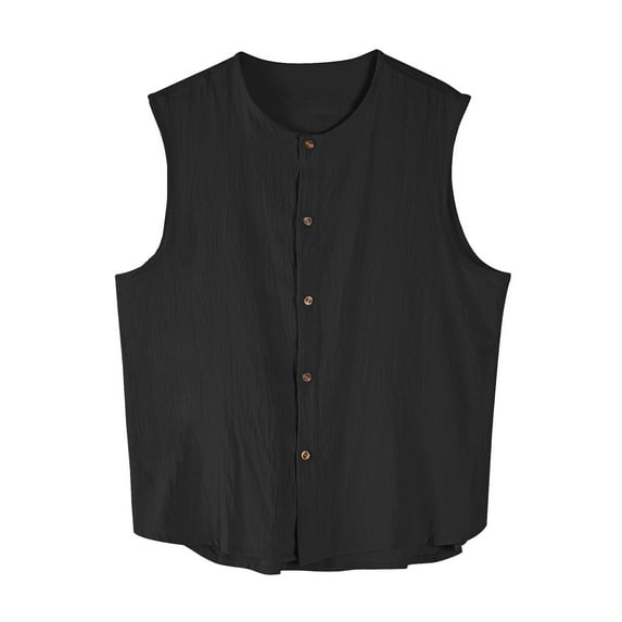 Chiccall Mens Button Down Tank Tops Sleeveless Cotton Linen Breathable Vest Fashion Summer Beach Tops BlackL
