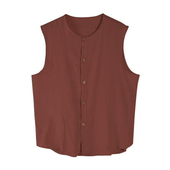 Chiccall Mens Button Down Tank Tops Sleeveless Cotton Linen Breathable Vest Fashion Summer Beach Tops WineM
