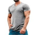 thumbnail image 1 of Chiccall Mens Button Running T Shirts Gym Athletic Short Sleeve V Neck Solid Color Breathable Shirt Tops, 1 of 5