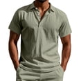 thumbnail image 1 of Chiccall Mens Button Up Shirts Lightweight Breathable Short Sleeve Shirt Solid Summer Vacation Beach Tops Army Green L, 1 of 5
