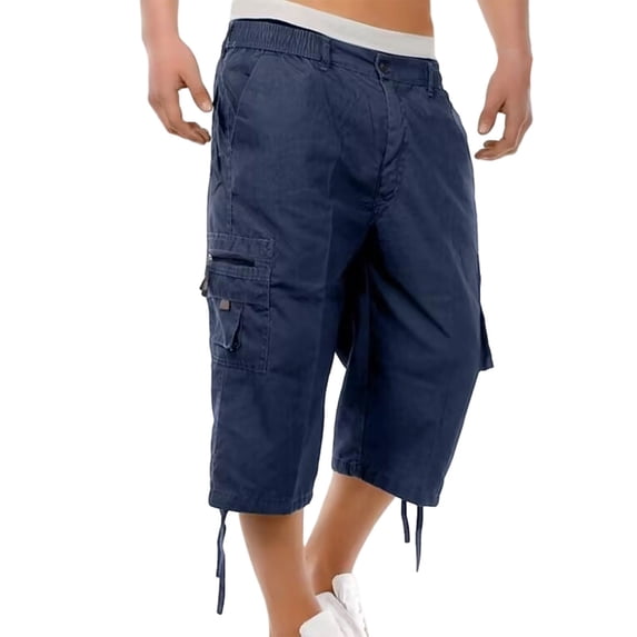 Chiccall Mens Cargo Capri Pants Long Cargo Shorts Baggy Casual Hiking Elastic Waist Outdoor Travel Work 3/4 Length Pants