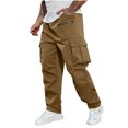 thumbnail image 1 of Chiccall Mens Cargo Pants with Zipper Pockets Elastic Waist Drawstring Training Sweatpants Loose Summer Beach Joggers Brown XL, 1 of 5
