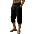 thumbnail image 1 of Chiccall Mens Cargo Shorts Cotton Linen Beach Capri Pants Casual Lightweight Elastic Waist Drawstring Below Knee Work Shorts with Pockets Black XL, 1 of 4
