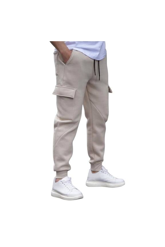 Mens Cargo Sweatpants 5 Pockets Casual Fleece Wide Leg Sweatpant Baggy Elastic Waist Drawstring Workout Jogger