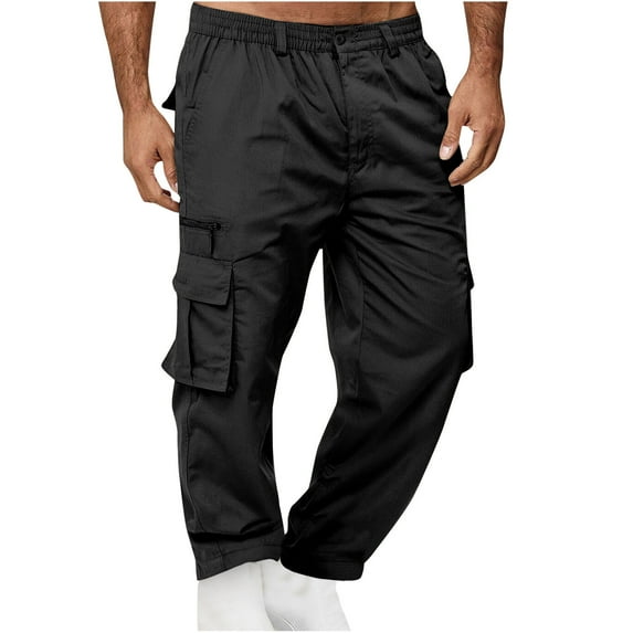 Chiccall Mens Cargo Sweatpants Straight Button Zipper Elastic Waist Open Bottom Joggers Casual Outdoor Running Sweatpants with Pockets