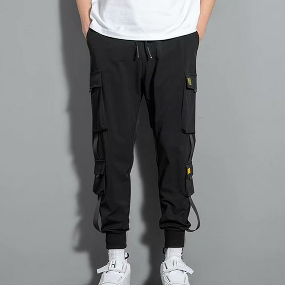 Chiccall Mens Casual Cargo Pants , Multi-Pockets Fashion Joggers Gym Drawstring Long Pants Streetwear,Great Birthday Christmas Gifts for Dad Boys Men