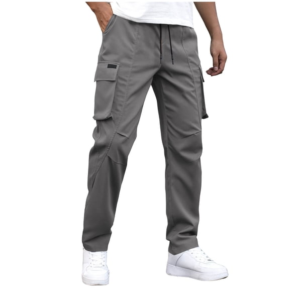 Chiccall Mens Casual Cargo Pants Stretch Elastic Waist Drawstring Tapered Open Bottom Jogger Sweatpants with Pockets