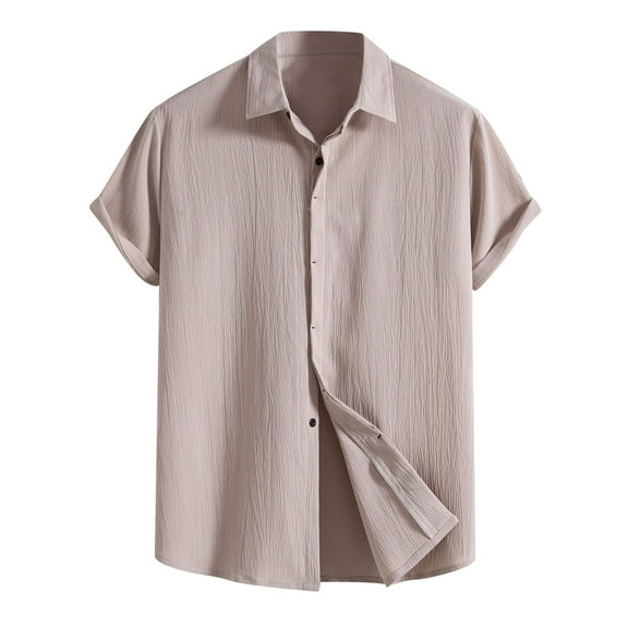 Chiccall Mens Casual Cotton Linen Shirts Fashion Solid Button Down Short Sleeve Summer Beach Vacation Tops