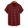 thumbnail image 1 of Chiccall Mens Casual Plus Size Summer Shirts Beach Solid Short Sleeve Button Down Loose Stylish Pocekt Tops Wine, 1 of 5