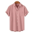 thumbnail image 1 of Chiccall Mens Casual Plus Size Summer Shirts Beach Solid Short Sleeve Button Down Loose Stylish Pocekt Tops Pink, 1 of 5