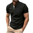 thumbnail image 1 of Chiccall Mens Casual Shirts Fashion Solid V Neck Short Sleeve Button Summer Blouse Tops with Pocket, 1 of 5