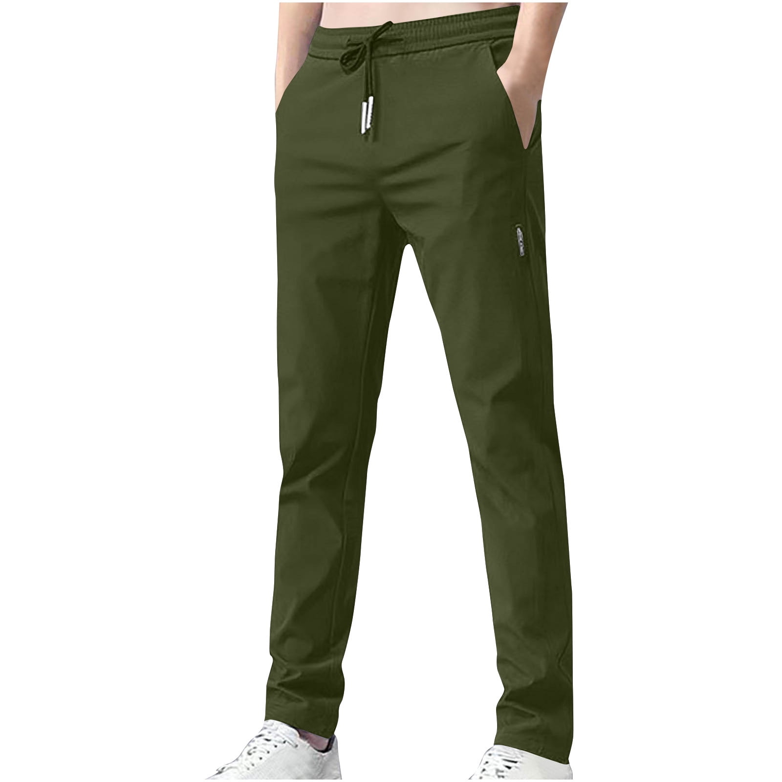HUPOM Men's High Waist Chino Pants, Slim Straight Trousers