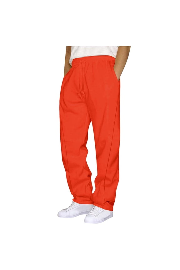 Mens Casual Sweatpants Baggy Wide Leg Fleece Sweatpant Solid Textured Elastic Waist Drawstring Pant with Pockets