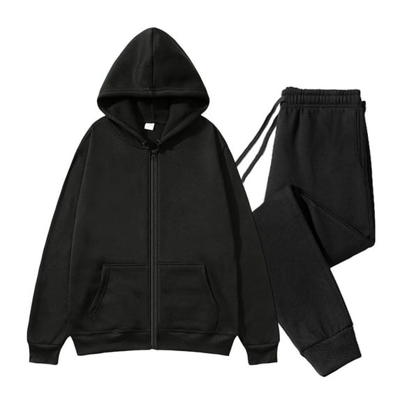 Chiccall Mens Casual Sweatsuit 2 Piece Loose Fleece Lined Track Suit Solid Drawstring Pocket Full Zip Hoodie & Elastic Waist Drawstring Jogger Sweatpants Fall Winter Athletic Set for Men