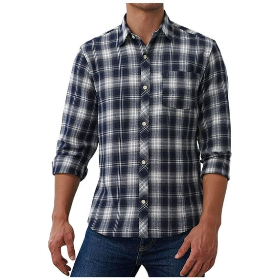 Chiccall Mens Classic Plaid Shirt Vintage Long Sleeve Button Down Flannel Shirts Plus Size Casual Fall Clothes with Pocket