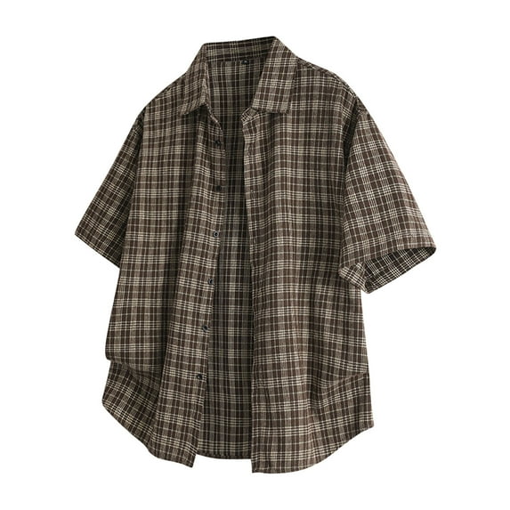 Chiccall Mens Colorblock Shirts Summer Striped Short Sleeve Button Down Plaid Casual Blouse Tops Yellow XXL