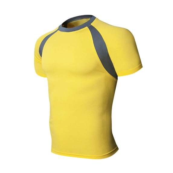 Chiccall Mens Tight T Shirts Short Sleeve Crew Neck Athletic Workout Base Layer Undershirt Shirt Tops for Body Shaper 3XL Yellow