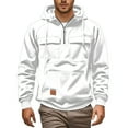 thumbnail image 1 of Chiccall Mens Corduroy Hoodies Quarter Zip Stand Collar Hood Drawstring Cargo Sweatshirts Loose Fit Casual Pullover Sweatshirts with Front Pockets, 1 of 7