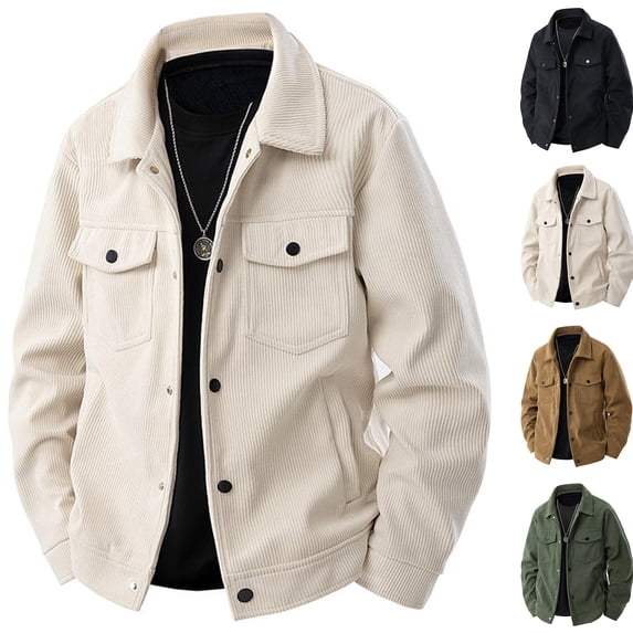 Chiccall Mens Corduroy Jackets Long Sleeve Snap Down Solid Coat Fall Winter Casual Vintage Outdoor Heavy Warm Jackets with Pockets