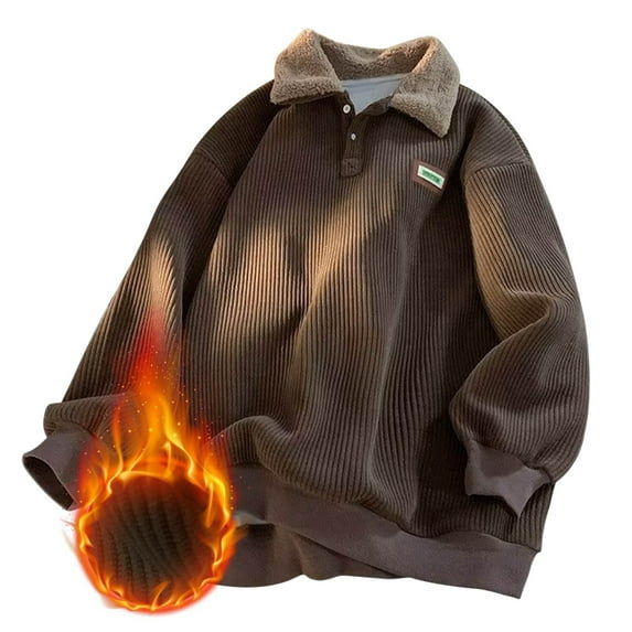 Chiccall Mens Corduroy Pullover Sweatshirts Casual Vintage Long Sleeve Fleece Collar Buttons Warm Sweaters for Men
