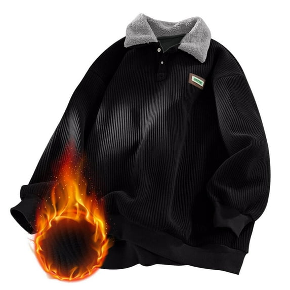 Chiccall Mens Corduroy Pullover Sweatshirts Casual Vintage Long Sleeve Fleece Collar Buttons Warm Sweaters for Men