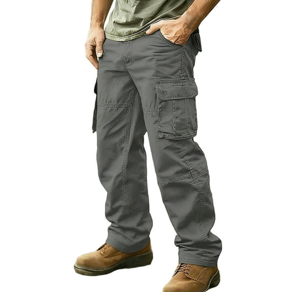Chiccall Mens Cotton Cargo Pants Plus Size Outdoor Hiking Pant Multiple Pockets Baggy Straight Leg Work Pants