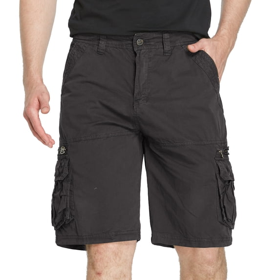 Chiccall Mens Cotton Cargo Shorts Summer Outdoor Hiking Casual Loose Button Zipper Work Shorts with Multiple Pockets