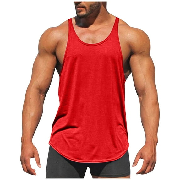 Chiccall Mens Cotton Gym Tank Tops Solid Crew Neck Sleeveless Tee Lightweight High Elastic Bodybuilding Summer Cut Off Tops Red L