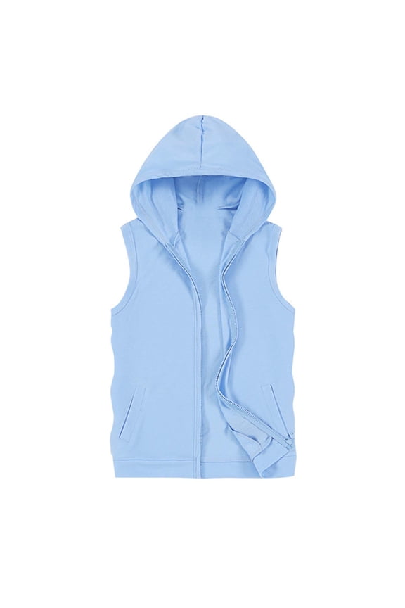 Mens Cotton Hoodie Plus Size Sleeveless Full Zip Breathable Tops Summer Workout Athletic Casual Comfy Shirts with Pocket
