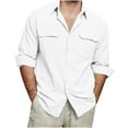 thumbnail image 1 of Chiccall Mens Cotton Linen Shirts Long Sleeve Button Down Lapel Shirt with Pockets, 1 of 7